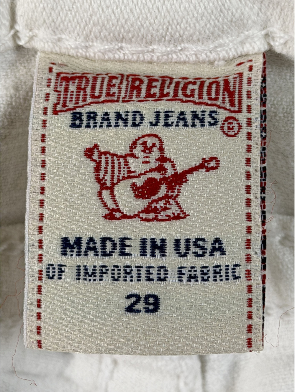 True Religion White Denim Jenas Embroidered Cross Wing, Size 29 - Picture 16 of 16